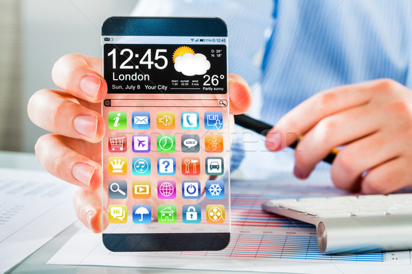 智能手機 透明 屏幕 人的 手 顯示 商業照片 © cookelma