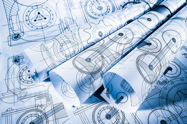 Technischen Zeichnungen blau Bau Design Technologie Stock foto © cookelma