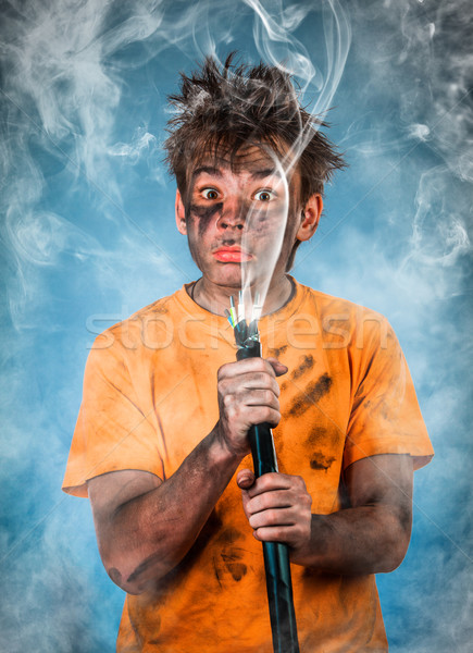 Elektrik şok erkek adam saç duman Stok fotoğraf © cookelma