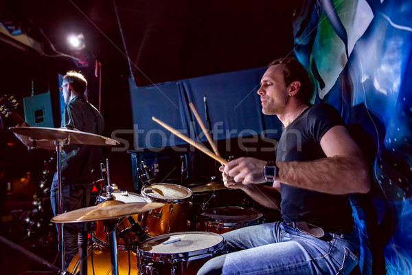 барабанщик играет барабан набор этап подлинный Сток-фото © cookelma