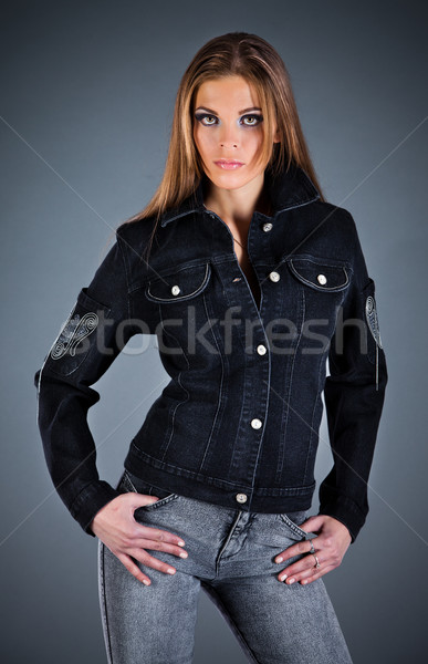 Mädchen Jeans Jacke schöne Mädchen dunkel Frauen Stock foto © cookelma