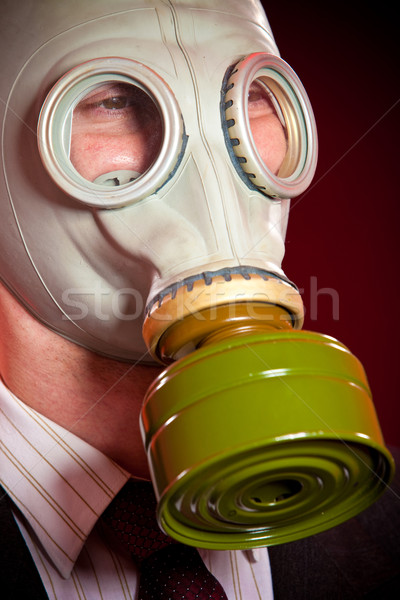 Kişi gaz maskesi karanlık işadamı maske gaz Stok fotoğraf © cookelma