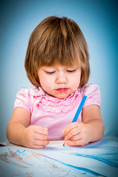 Little baby girl draws pencil Stock photo © cookelma