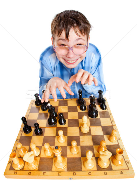 Stock photo: Nerd play chess