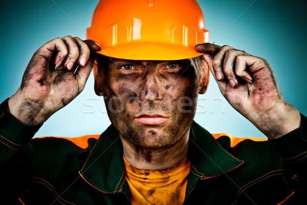 Portret przemysł naftowy pracownika niebieski działalności twarz Zdjęcia stock © cookelma