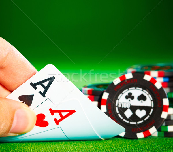 два Тузы чипов зеленый покер Сток-фото © cookelma
