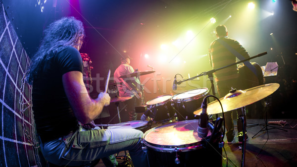 Schlagzeuger spielen Trommel Set Bühne Stock foto © cookelma
