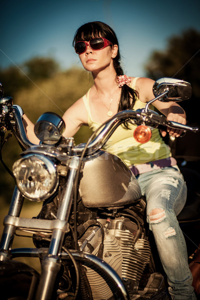 Motoros lány út szexi divat fény Stock fotó © cookelma