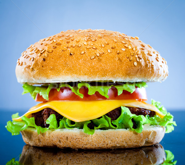 おいしい 食欲をそそる ハンバーガー 青 バー チーズ ストックフォト © cookelma