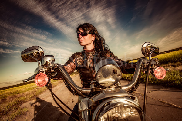 Nina motocicleta chaqueta de cuero sexy moda Foto stock © cookelma