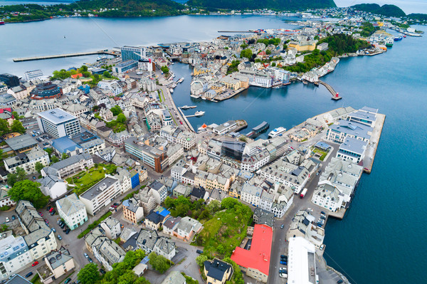 City of Alesund Norway Aerial footage Stock photo © cookelma