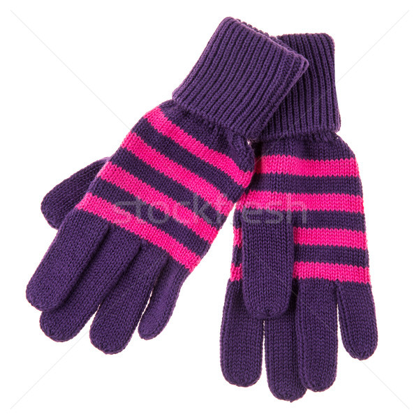 Foto stock: De · punto · bebé · guantes · blanco · manos