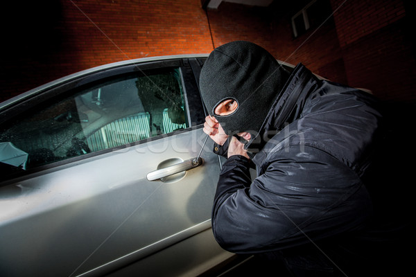 Foto stock: Coche · ladrón · máscara · ladrón · puerta · hombres