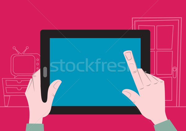 Tablet with cartoon scrolling hand Stock photo © coolgraphic