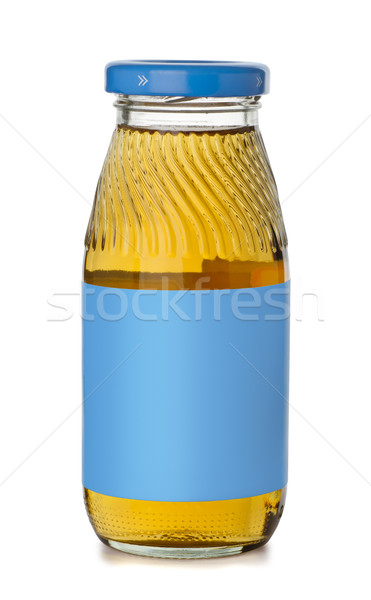 Elma suyu küçük şişe mavi etiket yalıtılmış Stok fotoğraf © coprid