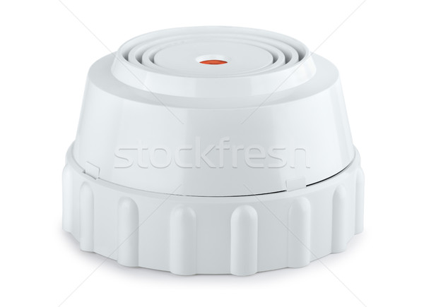 Fum detector incendiu izolat alb acasă Imagine de stoc © coprid