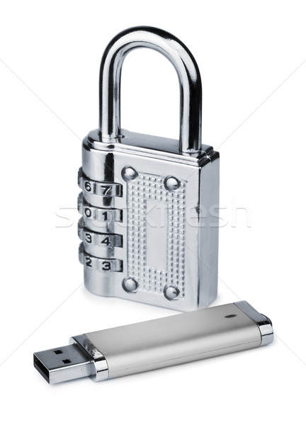 Securitatea datelor usb memorie combinatie de blocare izolat alb Imagine de stoc © coprid