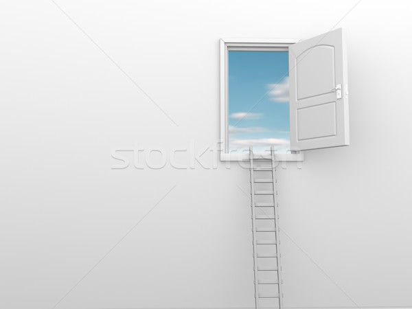 лестнице открытых дверей небо 3d визуализации иллюстрация стены Сток-фото © coramax