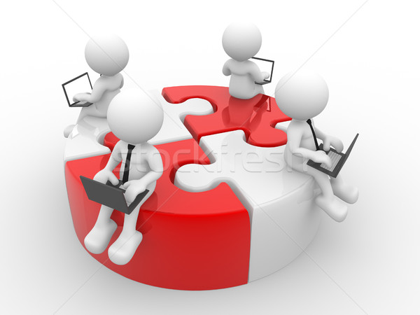 Laptop 3d emberek férfi személy csapatmunka kommunikáció Stock fotó © coramax