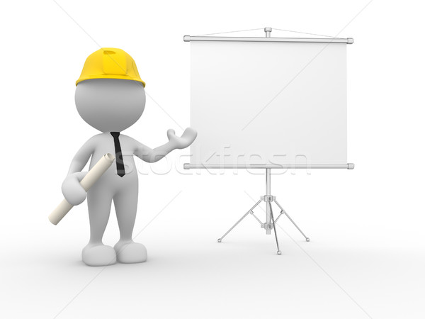 Builder 3D-Menschen Mann Person Flipchart Stock foto © coramax