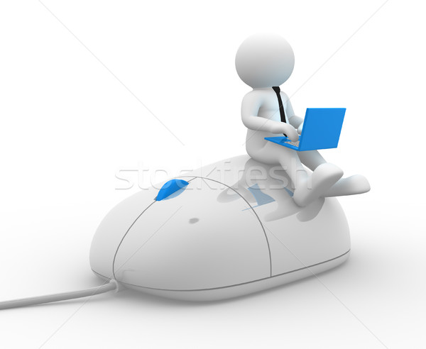 Laptop 3d emberek férfi személy egér internet Stock fotó © coramax