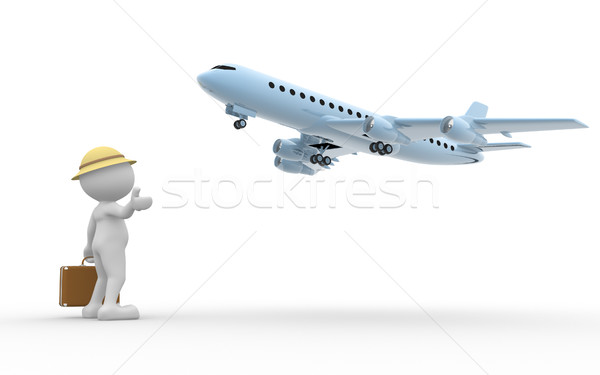 Stockfoto: 3d · mensen · man · persoon · koffer · vliegtuig · reizen