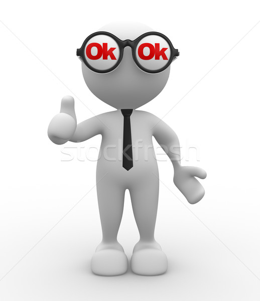 3d people - man, person with an eyeglasses and ok Stock photo © coramax