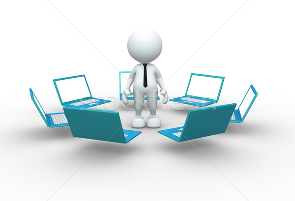 Laptopok 3d emberek férfi személy hálózat kommunikáció Stock fotó © coramax