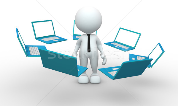 Netzwerk 3D-Menschen Mann Person Laptops Kommunikation Stock foto © coramax