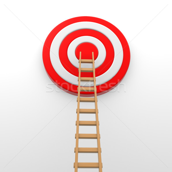 Stockfoto: Target · ladder · midden · Rood · 3d · render · marketing