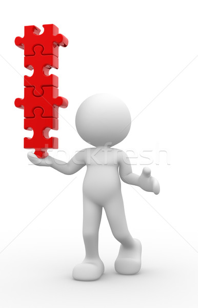 Puzzle oameni 3d om persoană piese echilibru Imagine de stoc © coramax