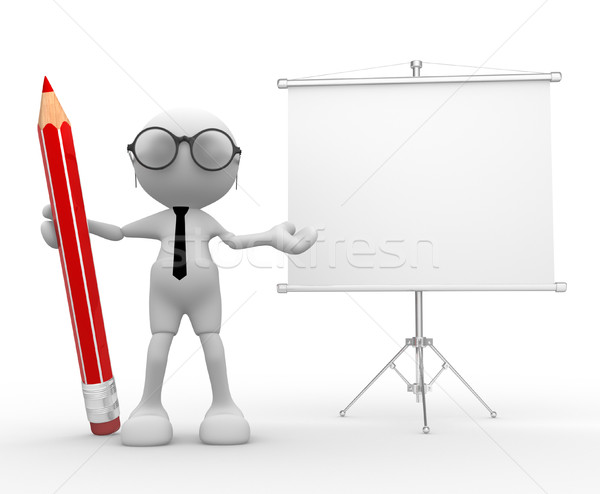 Flipchart 3D-Menschen Mann Person Bleistift Bord Stock foto © coramax