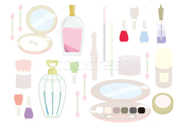 Illustrazione cosmetici donne bottiglia pennello rosa Foto d'archivio © coroichi