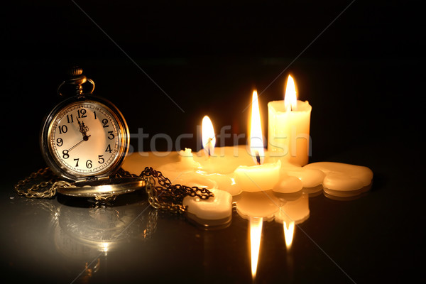 Ver velas vintage reloj de bolsillo poco iluminación Foto stock © cosma