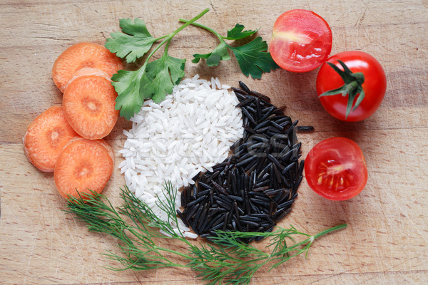 Yin Yang Reis Symbol schwarz weiß Essen weiß Stock foto © cosma