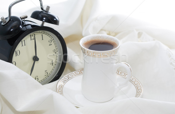 Despertador café despertar copo branco folha Foto stock © cosma