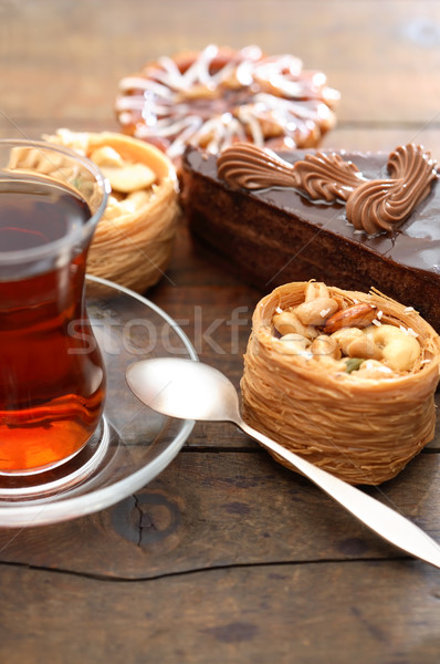 Torták tea szett különböző szép fából készült Stock fotó © cosma