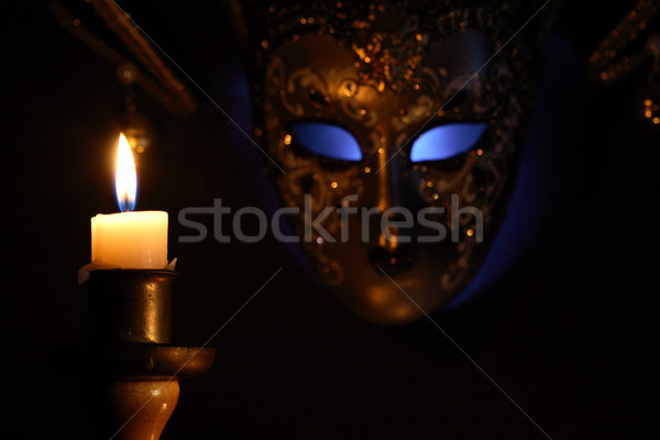 Gyertya maszk világítás gyönyörű klasszikus velencei maszk Stock fotó © cosma