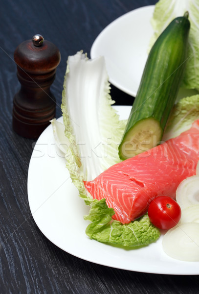 Lazac zöldségek közelkép tányér különböző étel Stock fotó © cosma