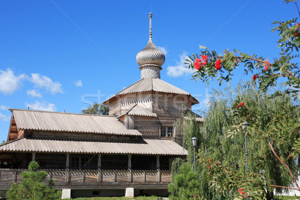 Fából készült orosz templom öreg ortodox kék ég Stock fotó © cosma