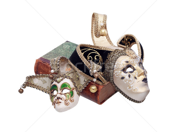 Könyv maszkok művészet klasszikus csendélet régi könyv Stock fotó © cosma