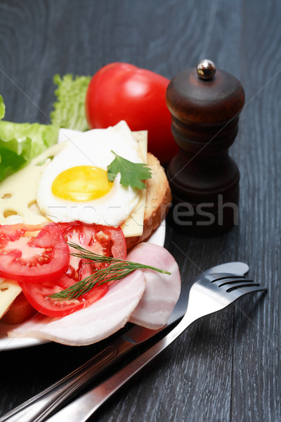 Sült tojások paradicsomok közelkép tányér villa Stock fotó © cosma