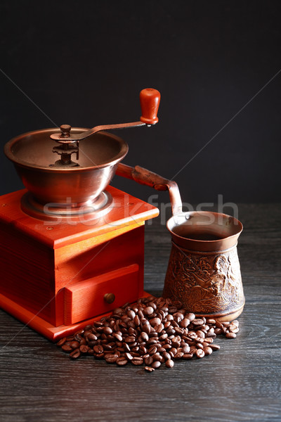 Türkisch Kaffee Vorbereitung Kaffeebohnen Jahrgang Ausrüstung Stock foto © cosma