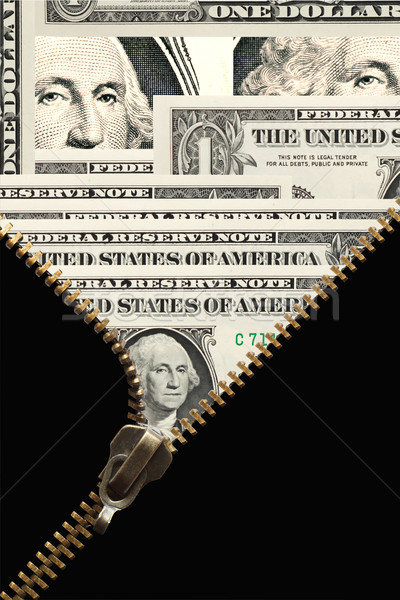 Uno dólar abierto cremallera negro tela Foto stock © cosma