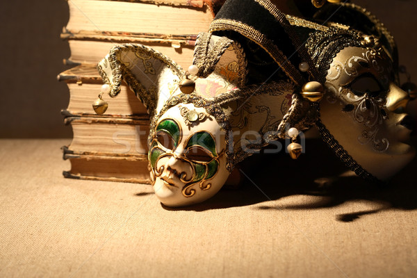 Könyvek maszkok művészet klasszikus csendélet öreg Stock fotó © cosma