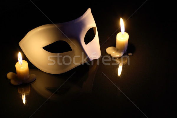 Maszk gyertyák fehér világítás sötét buli Stock fotó © cosma