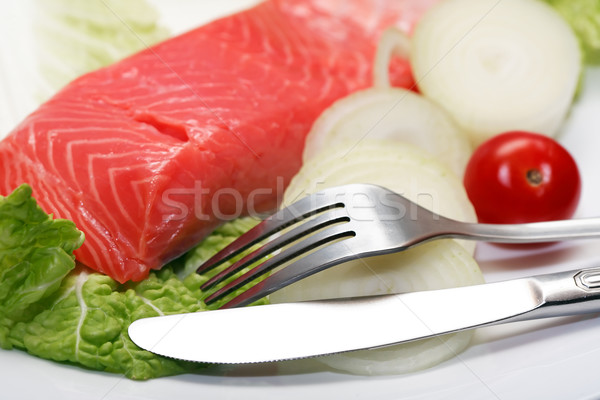 Forel groenten zalm plaat vork Stockfoto © cosma