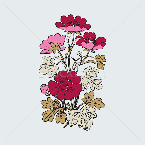 Floral bush retro on white background vector, hand drawn decorat Stock photo © cosveta