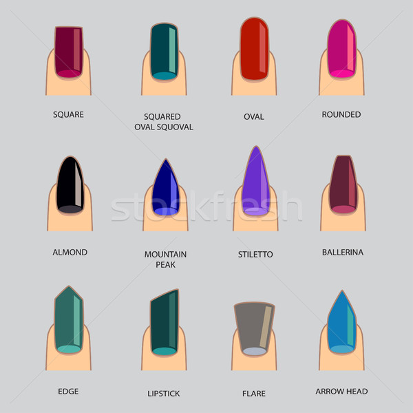 Stock photo: Set of different shapes of nails on gray. Nail shape icons. Mani