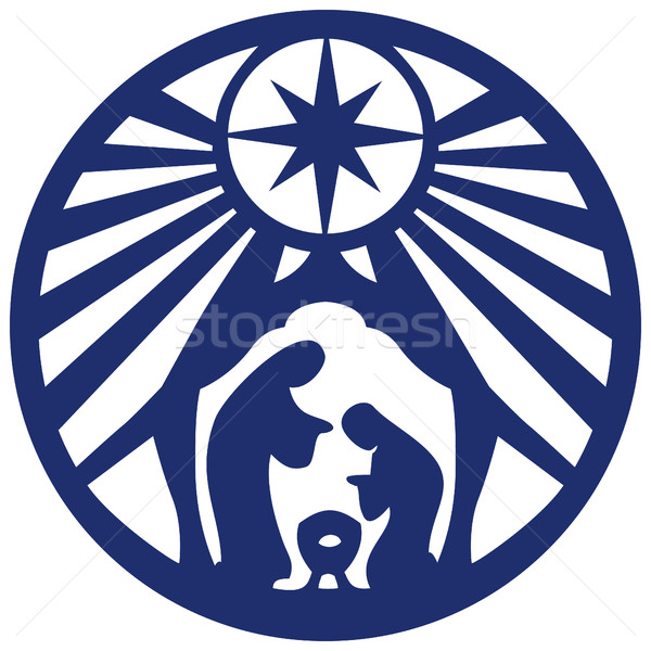 Holy family Christian silhouette icon vector illustration blue o Stock photo © cosveta